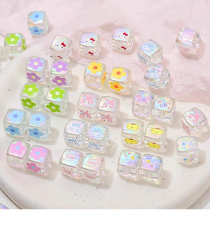 Clear Square Acrylic Beads 14mm Sanrio Cartoon Designs 10pcs 17