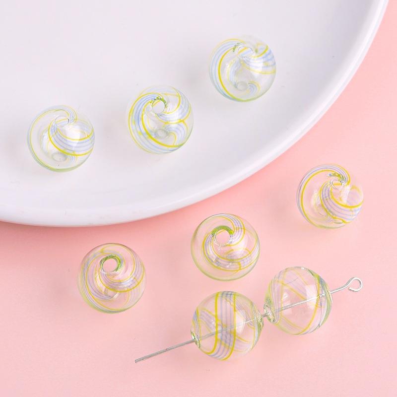 Hand Painted Hollow Polka Dotted Blown Glass Beads 14mm 4pcs 26