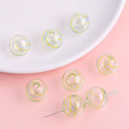 Hand Painted Hollow Polka Dotted Blown Glass Beads 14mm 4pcs 26