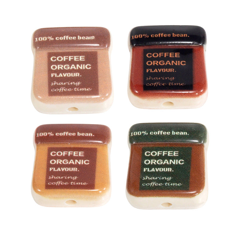 Square Acrylic Beads 19mm Coffee Bag Design 10pcs 6