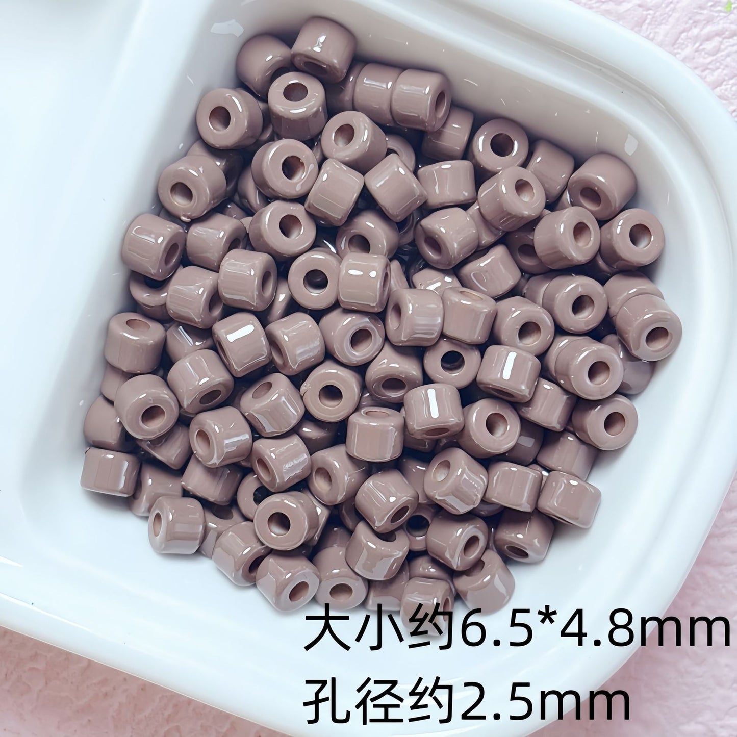 Solid Color Cylindrical Pony Beads Acrylic 6mm 50pcs 14