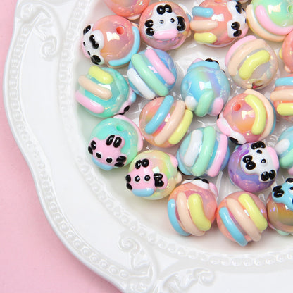 Painted Acrylic Beads 16mm Cream Colored Textured Pastel Doodles 10pcs 7
