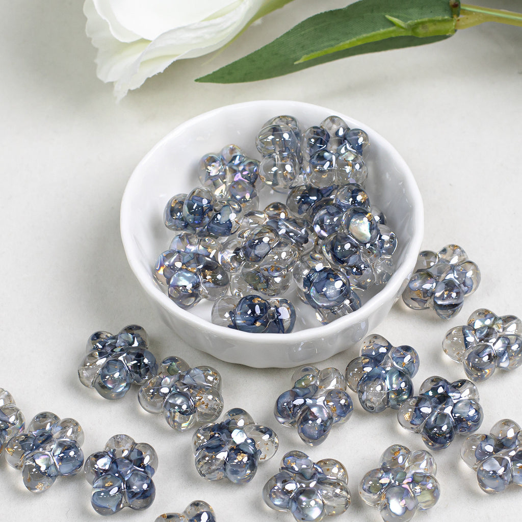 Clear Five Petal Flower Resin Beads 18mm Transparent Iridescent 5pcs 2