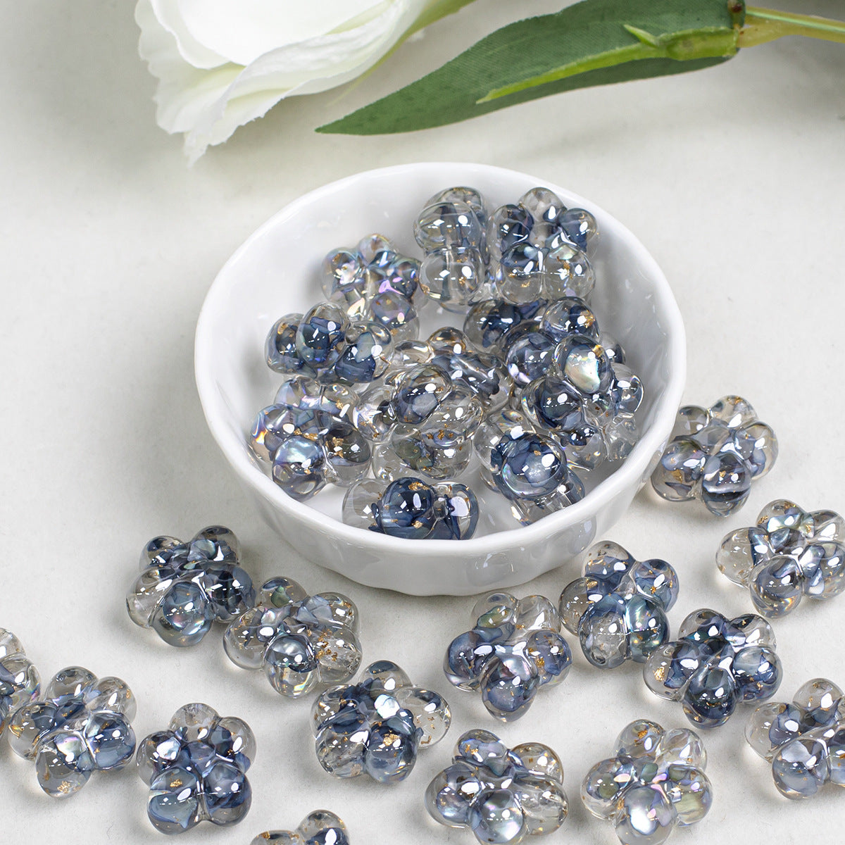 Clear Five Petal Flower Resin Beads 18mm Transparent Iridescent 5pcs 2