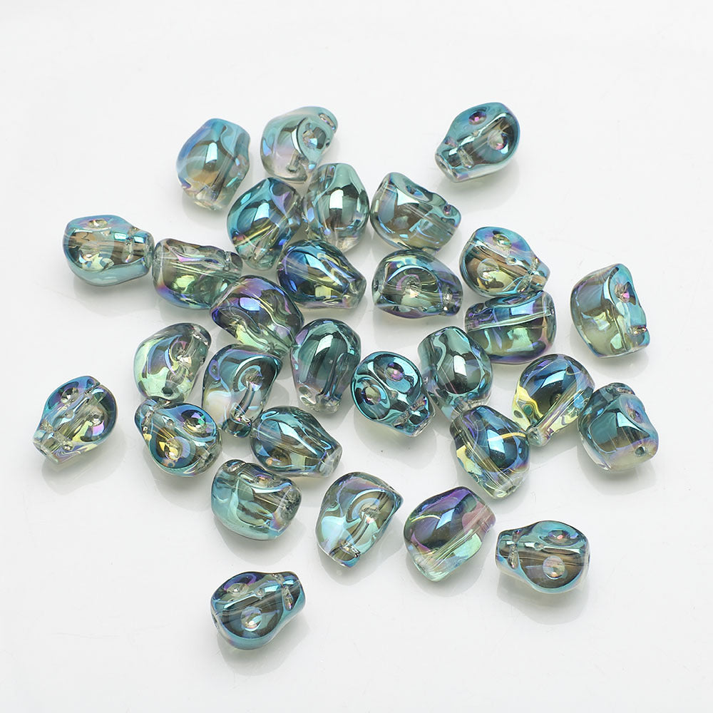 Electroplated Skull Head Glass Beads 8mm x 10mm Iridescent 30pcs 19