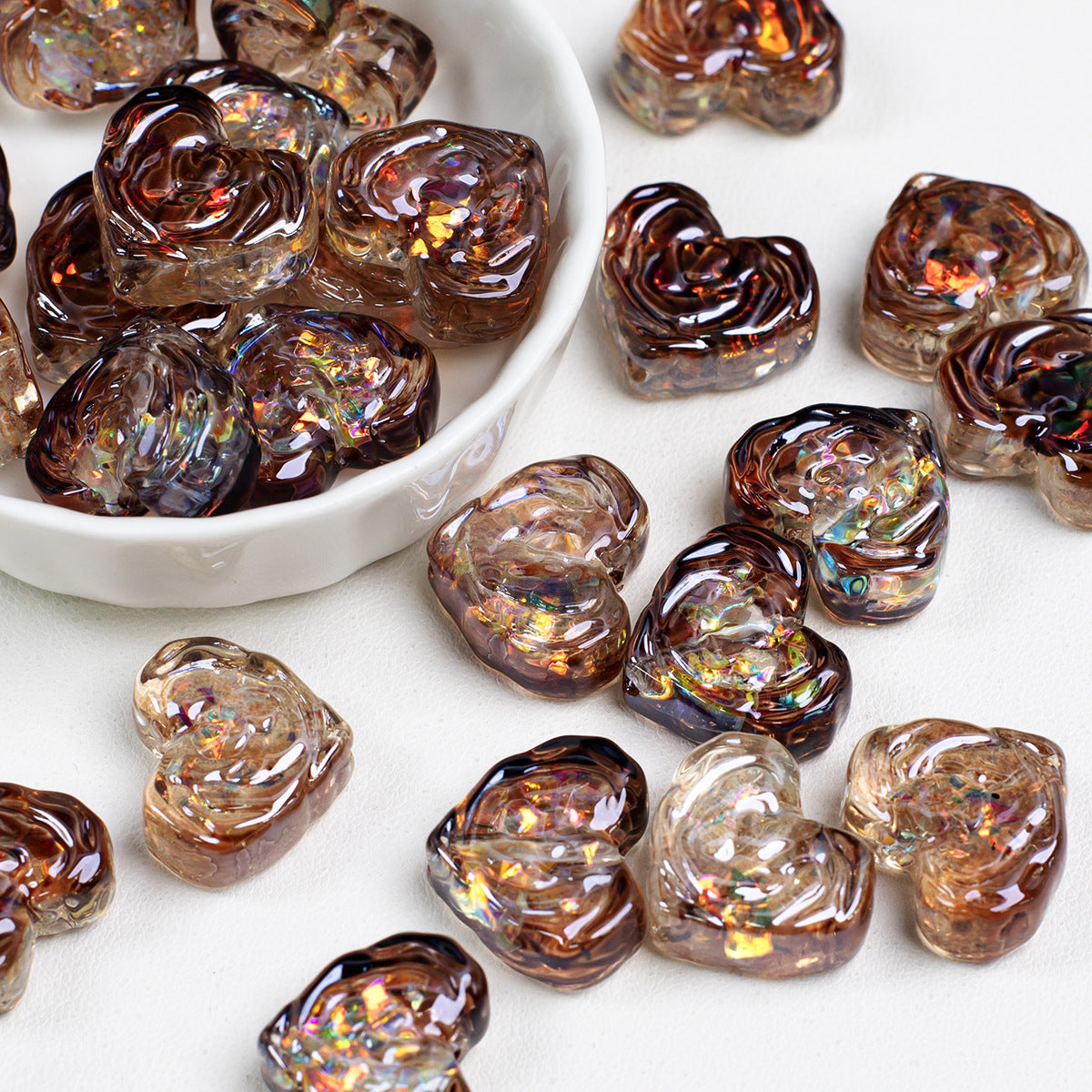 Rose Pattern Heart Resin Beads 20mm Multicolor 10pcs 10