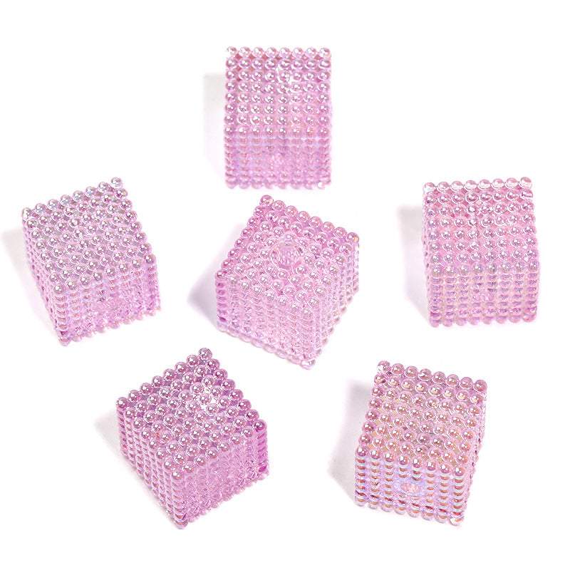 Transparent Square Acrylic Beads 16mm Colorful Bubbly Texture 50pcs 9
