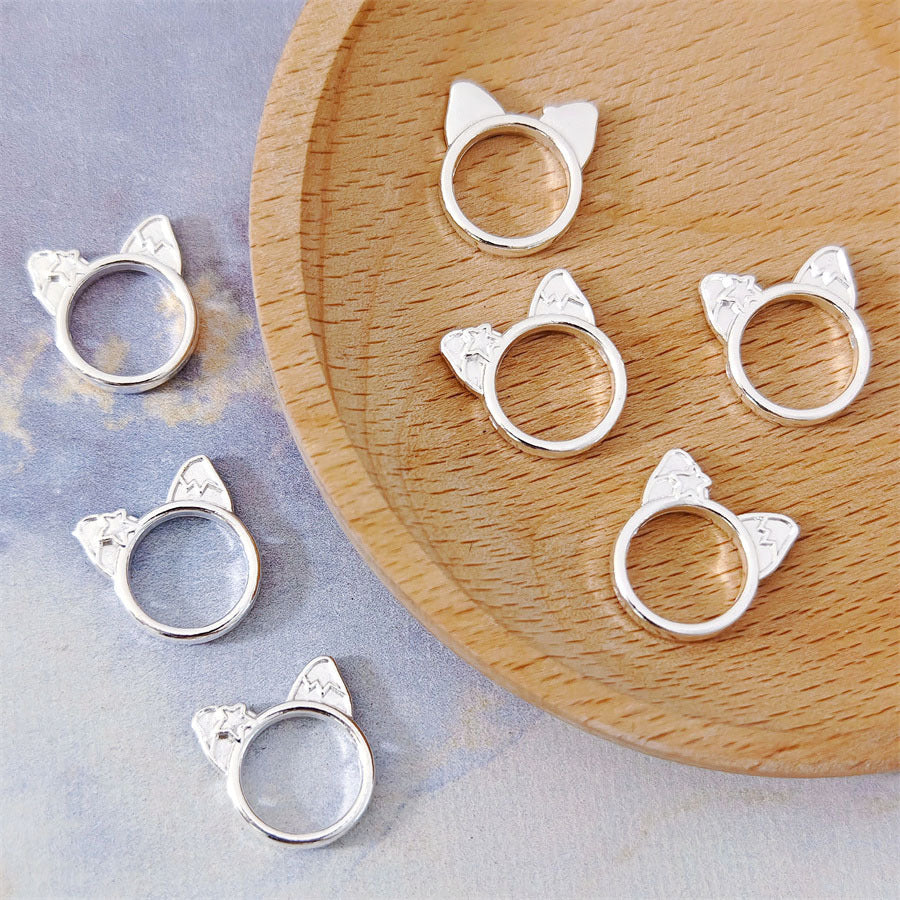 Cat Ear Metal Bead Frames 14mm Whimsical Star Lightning Design 100pcs 2