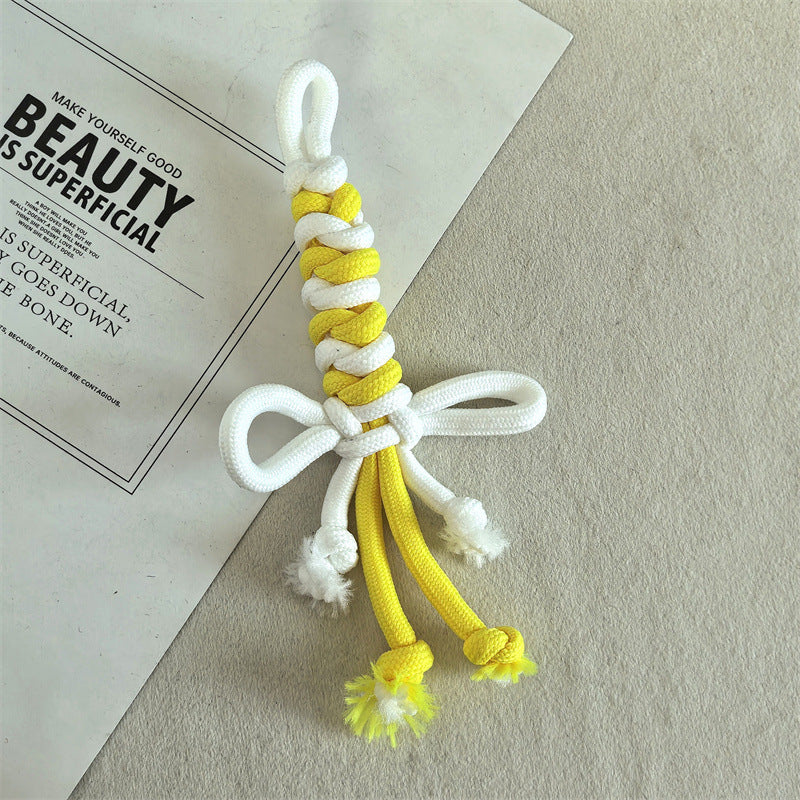 Dual Color Rope Braided Bow Crochet Keychain Polyester 4pcs 75mm 7