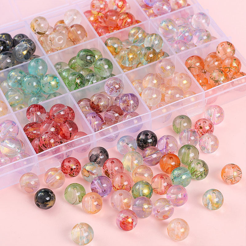 Ice Permeable Ink Dyeing Round Glass Beads 10mm Translucent Colors 30pcs