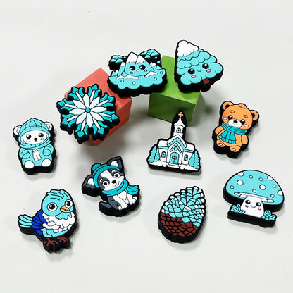Silicone Focal Beads Winter Snowy Motifs Icy Tones 20pcs 3