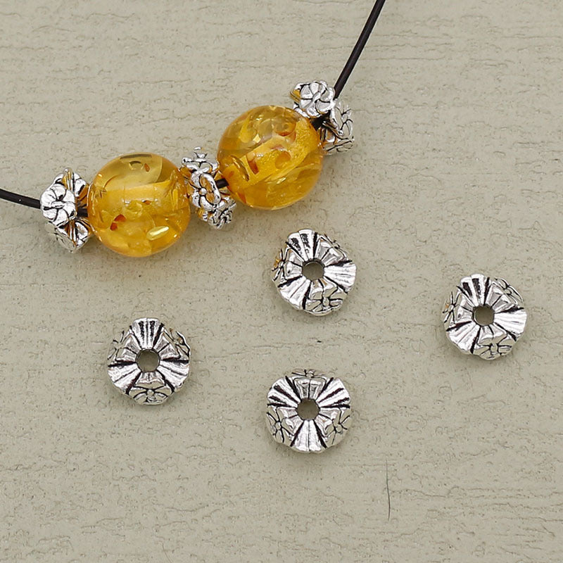 Alloy Flower Wavy Ring Spacer Beads 10mm 40pcs