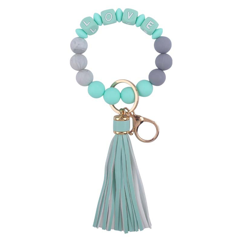 Silicone Bead LOVE Wristlet Keychain with Tassel Charm 9