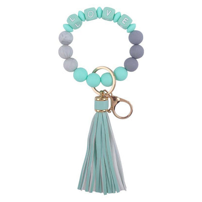 Silicone Bead LOVE Wristlet Keychain with Tassel Charm 9