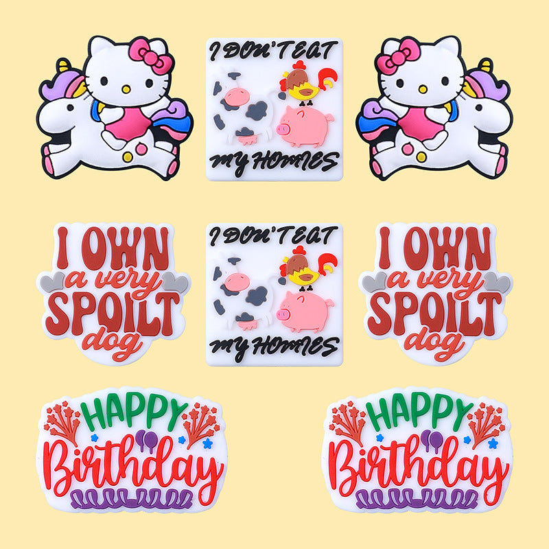 Silicone Focal Beads Unicorn KT Happy Birthday Layered Text 20pcs