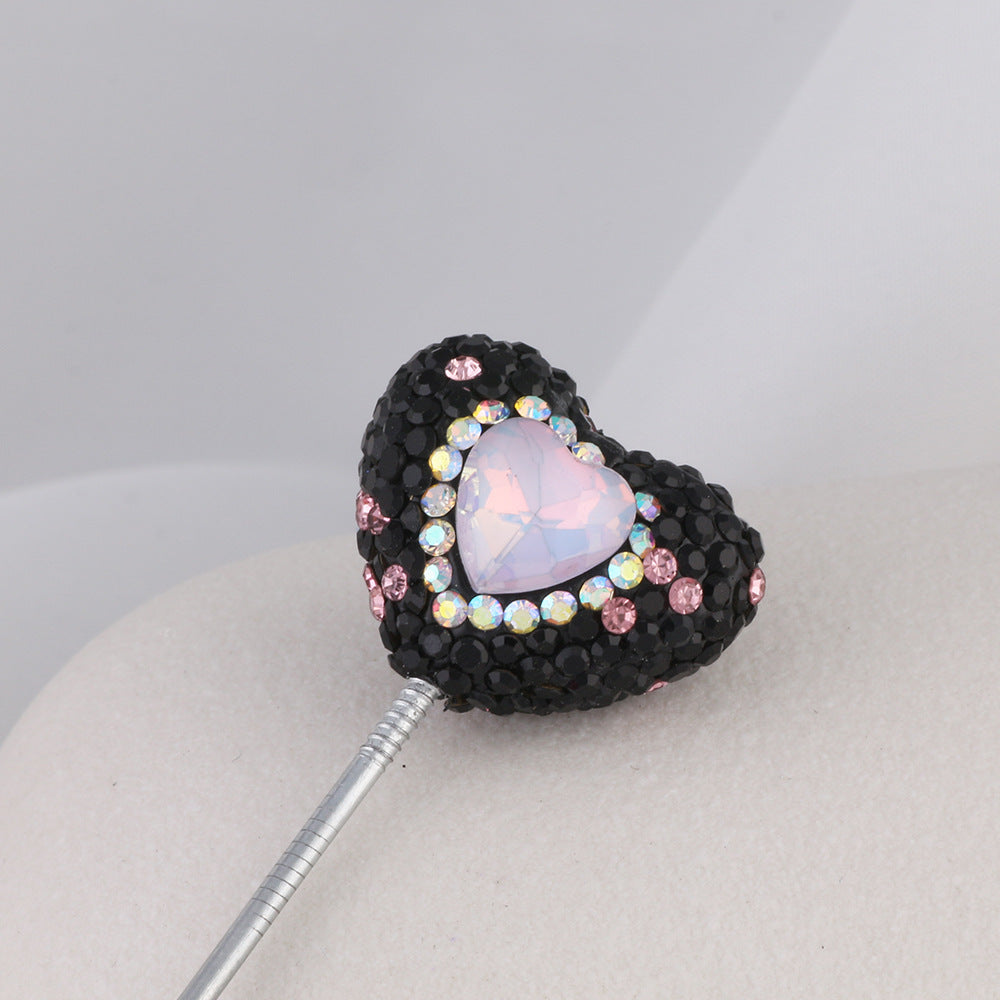 Rhinestone Heart Clay Beads 24mm Colorful Sparkling 6pcs 21