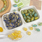 Lampwork Glass Beads Olive Shaped Vintage Gold Foil Filled 1pc 4