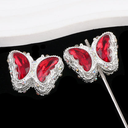 Butterfly Rhinestone Beads 28mm Colorful Silver Alloy 10pcs 9