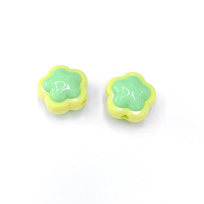 Cream Double Flower Acrylic Beads 18mm Colorful Glossy 50pcs 5