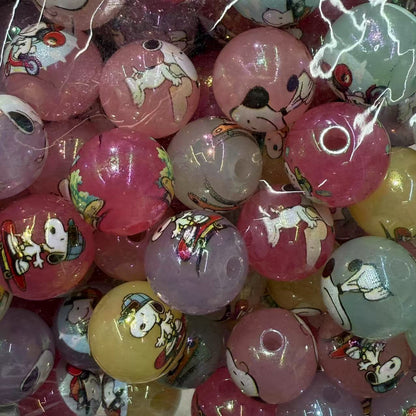 Plated Round Acrylic Beads 16mm UV Plating Snoopy Design 50pcs 7