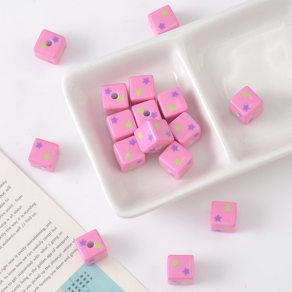 Star Acrylic Square Beads 10mm Colorful Tiny 10pcs 5