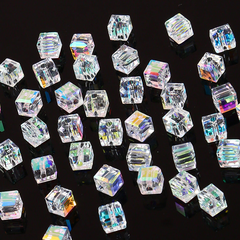 Electroplated Square Glass Beads 6mm Colorful Reflective 96pcs 11