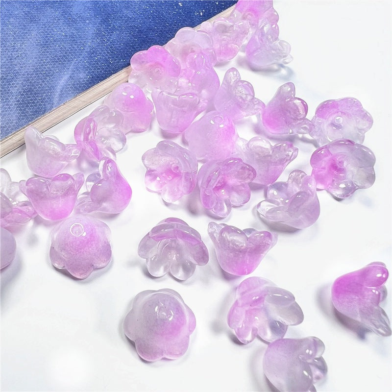 Wind Chime Flower Glass Beads 12mm Transparent Pink 50pcs 9