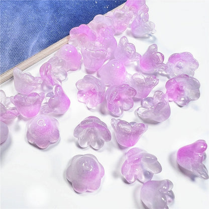 Wind Chime Flower Glass Beads 12mm Transparent Pink 50pcs 9