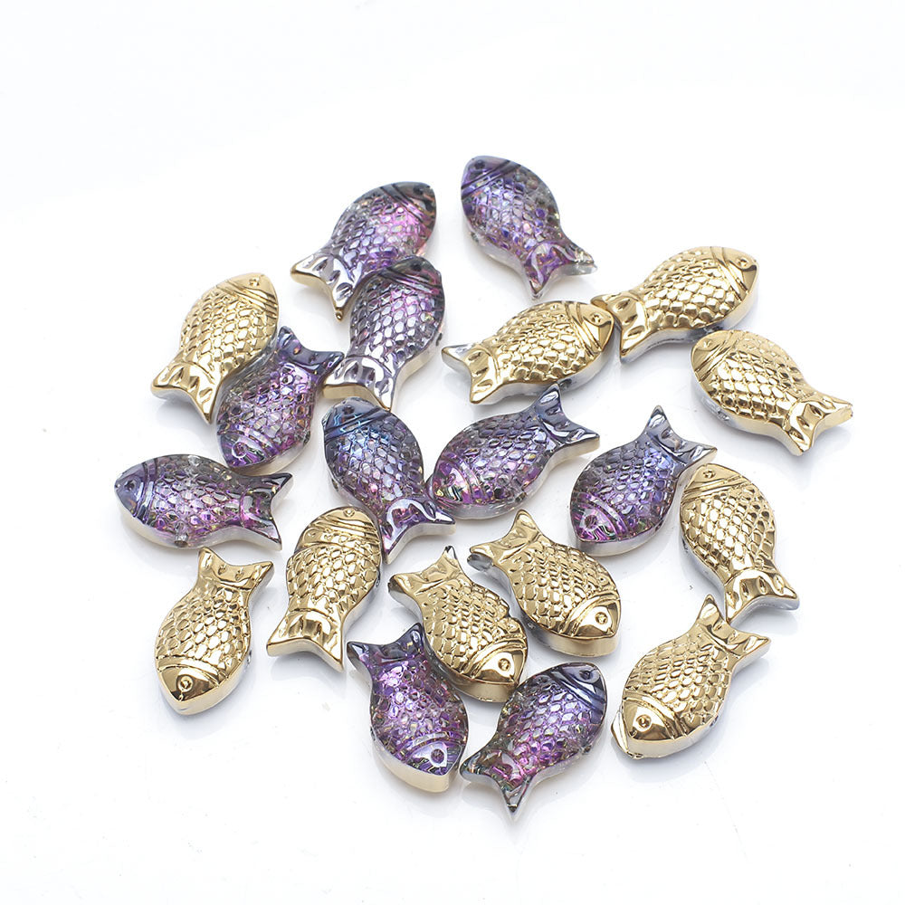 Electroplated Transparent Fish Glass Beads 8x15mm 30pcs 6