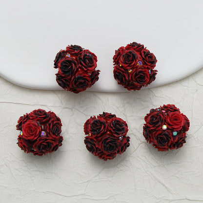 Embellished Flower Cluster Clay Beads 20mm Gradient Rose 10pcs 18