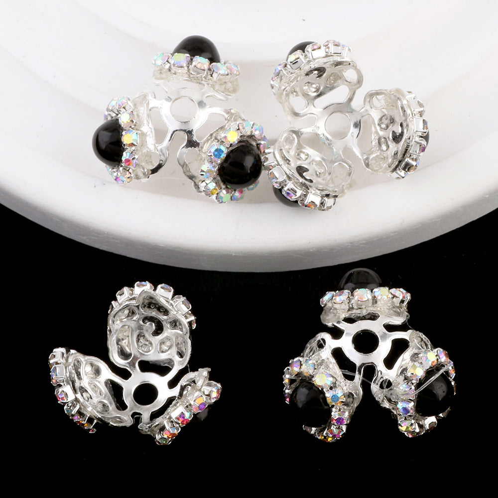 Alloy Flower Bead Caps 25mm Rhinestone Paved 10pcs 6