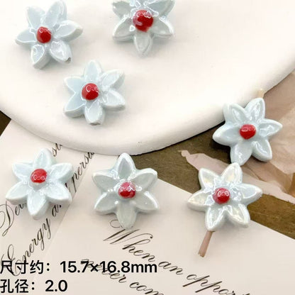 Six Petal Flower Ceramic Beads 16mm Glossy Colorful 10pcs 7
