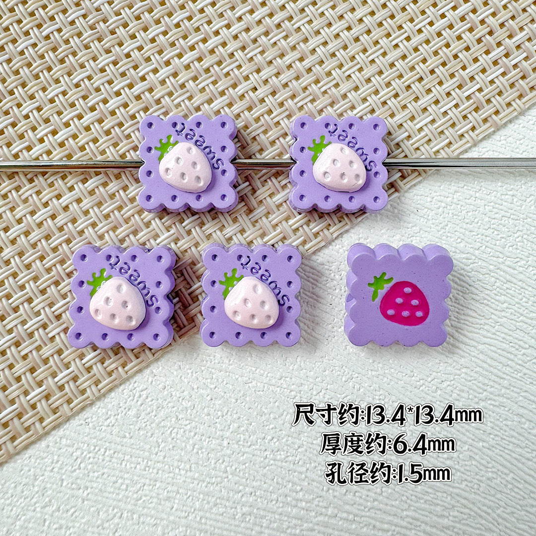 Strawberry and Mouse Metal Beads 13mm Pastel Painted Cookie Design 10pcs 10