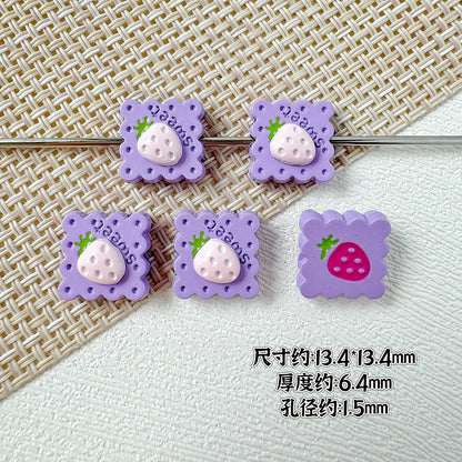 Strawberry and Mouse Metal Beads 13mm Pastel Painted Cookie Design 10pcs 10
