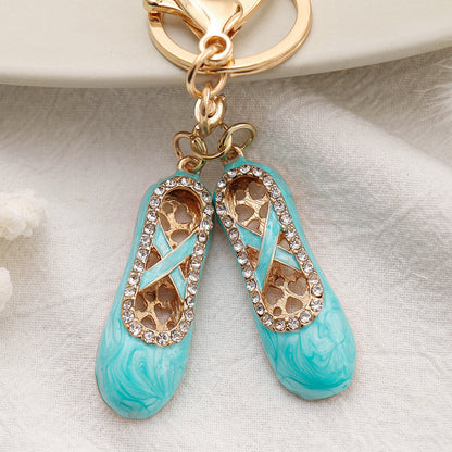 Alloy Ballet Shoes Keychain Marbled Turquoise Rhinestone Hearts 3