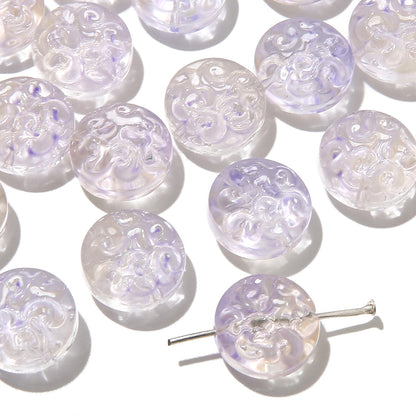 Transparent Floral Round Glass Beads 13mm Pastel Mixed 20pcs 15