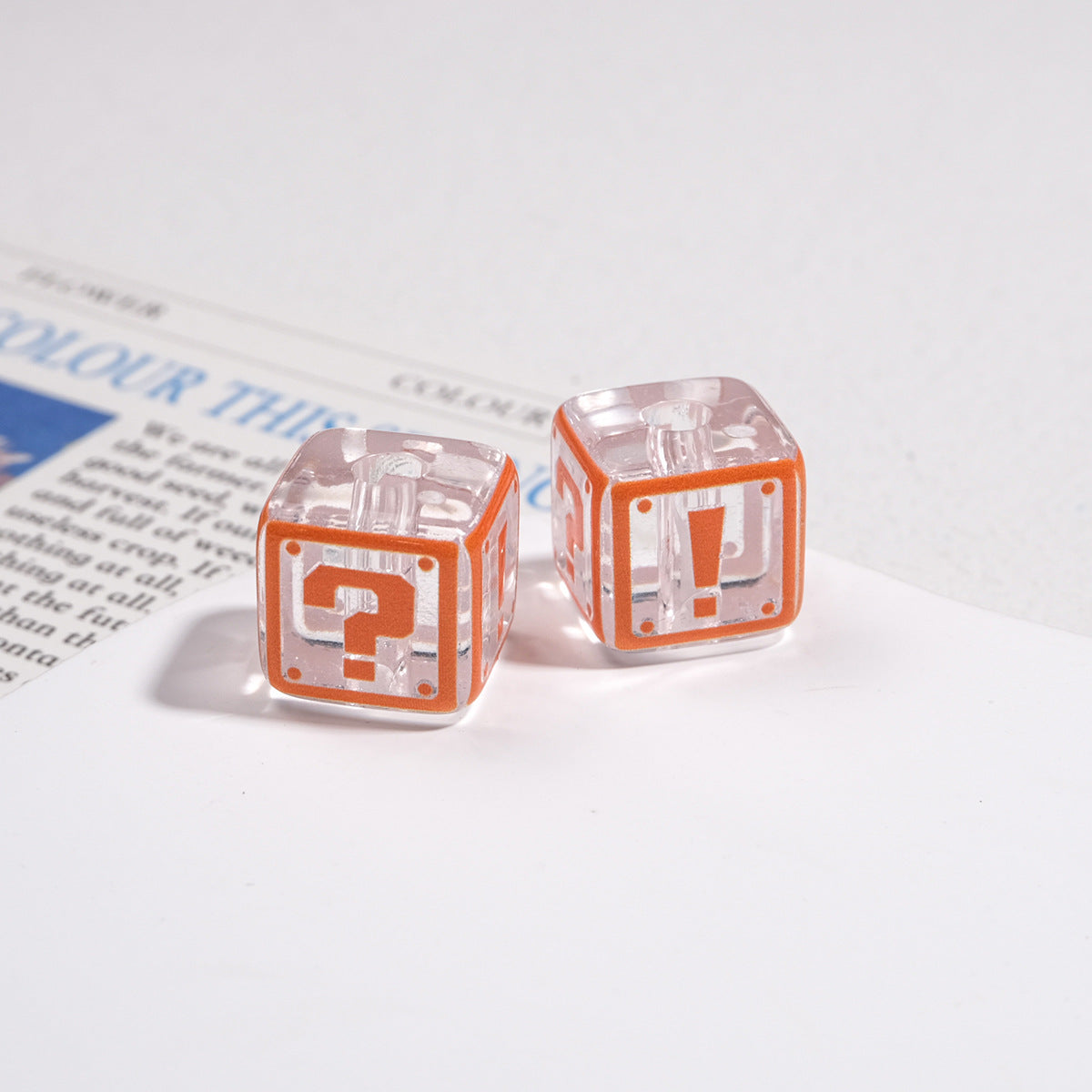 Clear Square Acrylic Beads 14mm Question & Exclamation Mark Pattern 30pcs 7