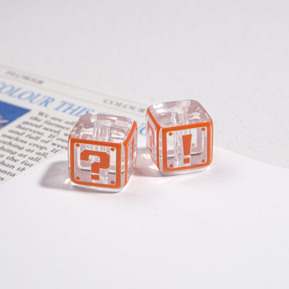 Clear Square Acrylic Beads 14mm Question & Exclamation Mark Pattern 30pcs 7