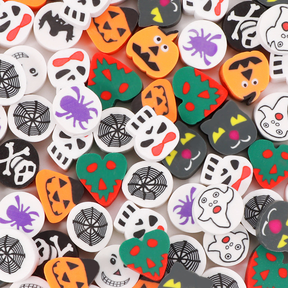 Festive Flat Clay Beads 9mm Halloween Theme Pattern 100pcs 6