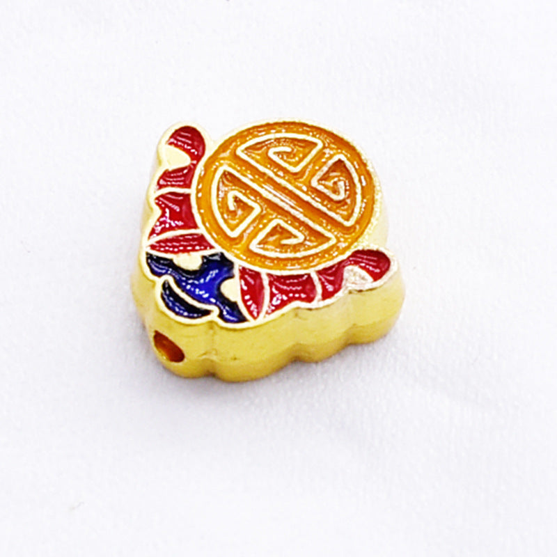 Cloisonne Metal Beads 12mm Good Fortune Pattern Enamel 10pcs 5