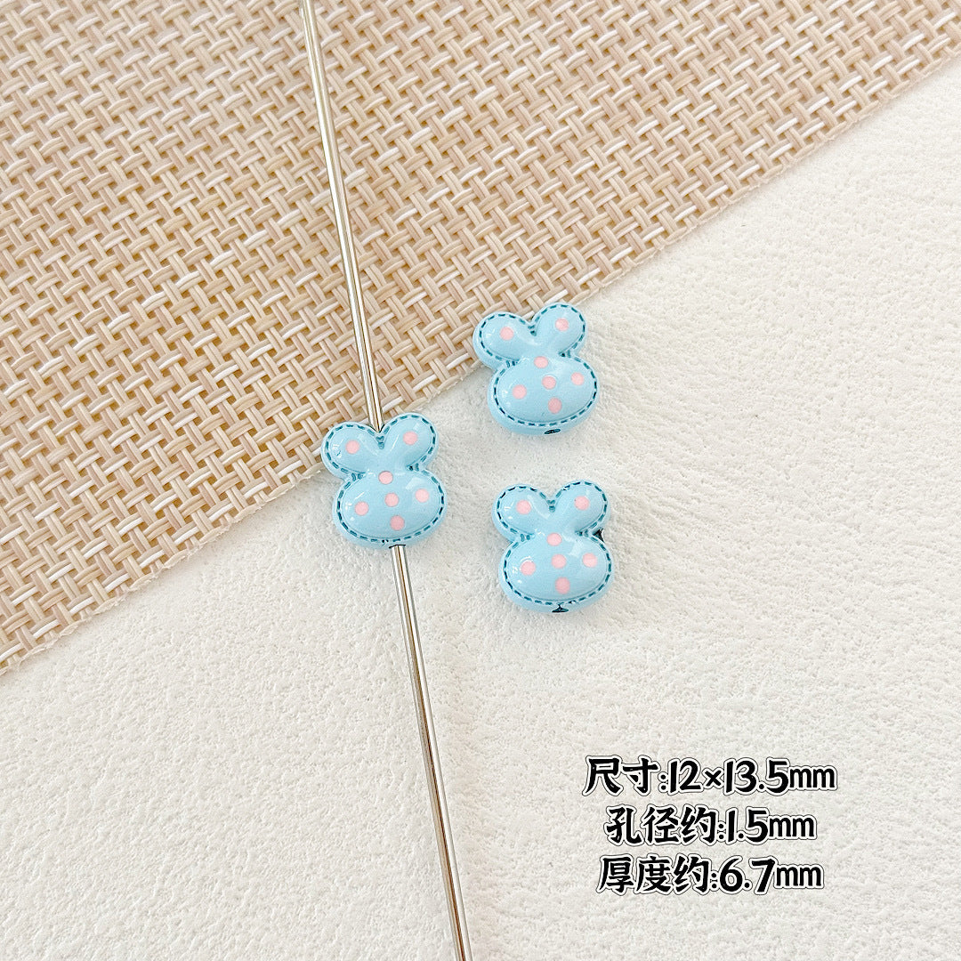 Heart and Rabbit Metal Beads Polka Dot Painted Alloy 10pcs 25