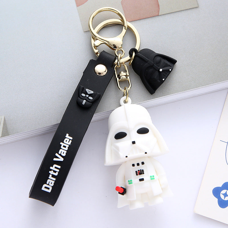 Silicone Samurai Keychain Black White Monochrome Cartoon Charm 3