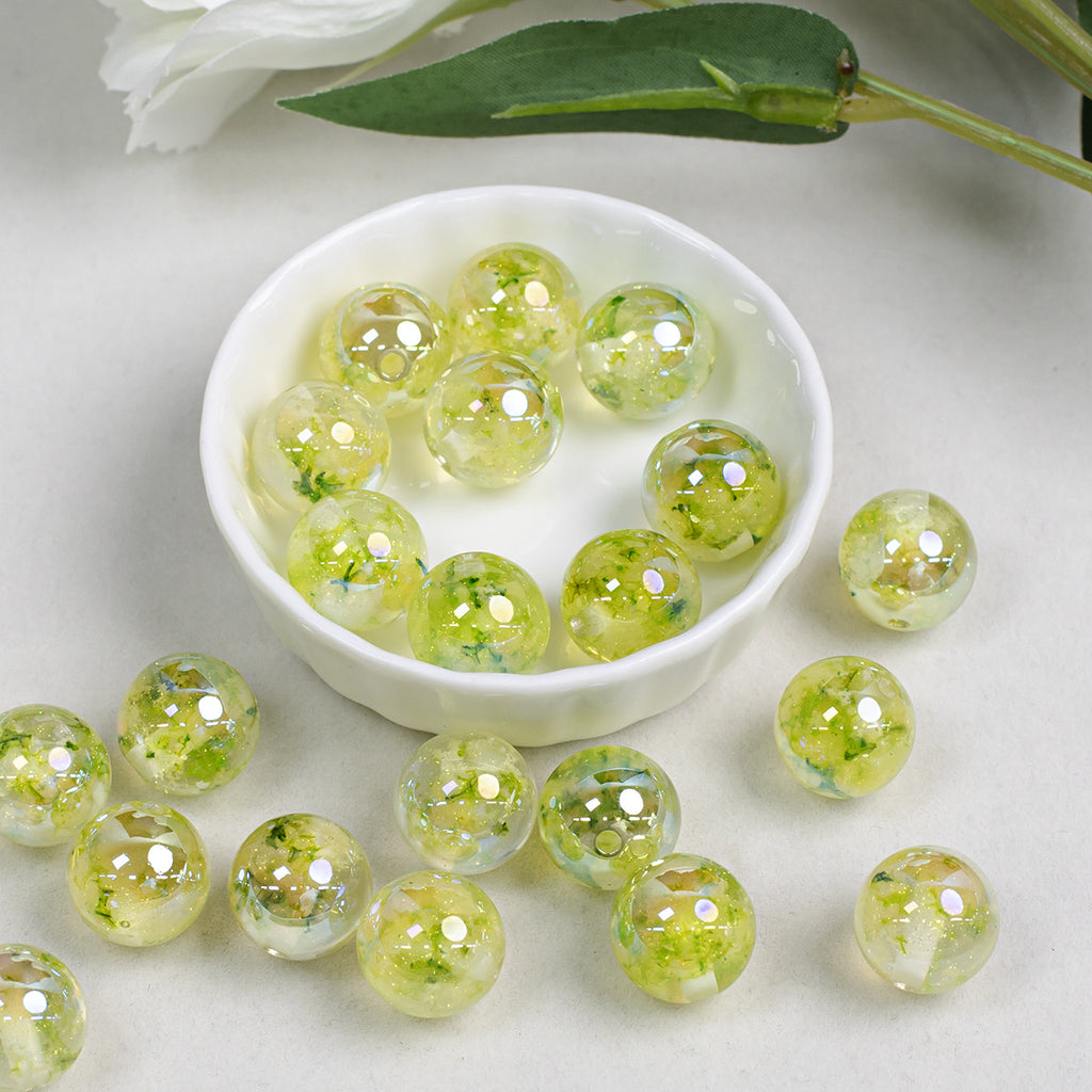 Shimmer Floral Resin Beads 16mm Round Multicolor 10pcs 6