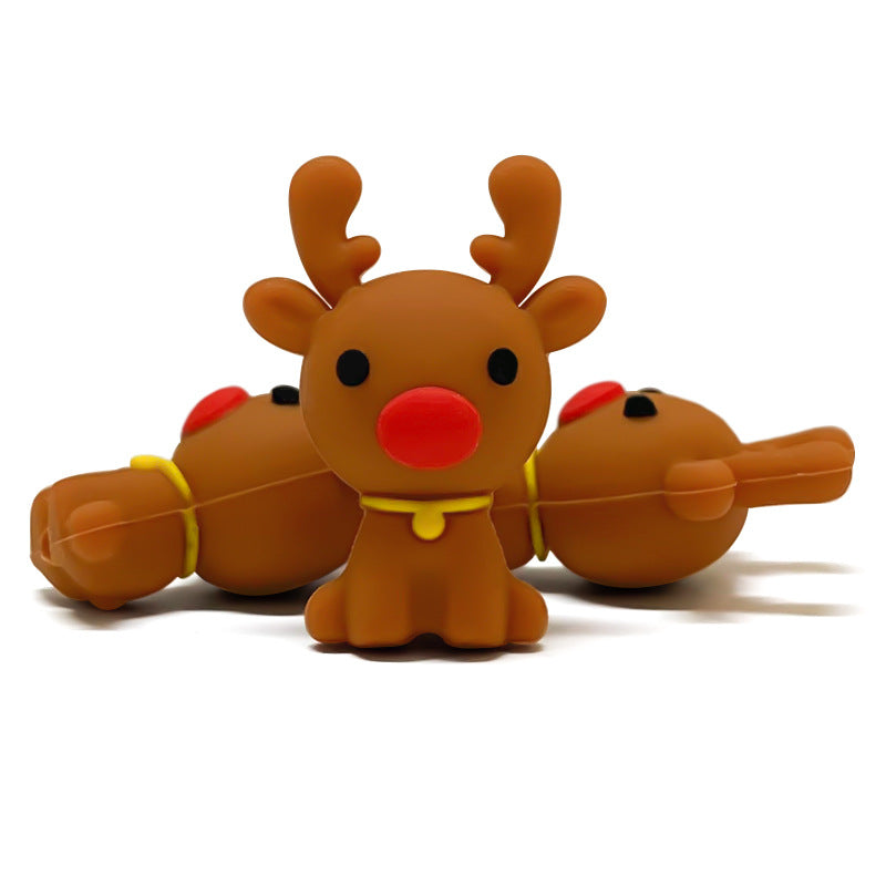 Silicone 3D Focal Beads Christmas Mini Elk Bright Red Nose 20pcs 2
