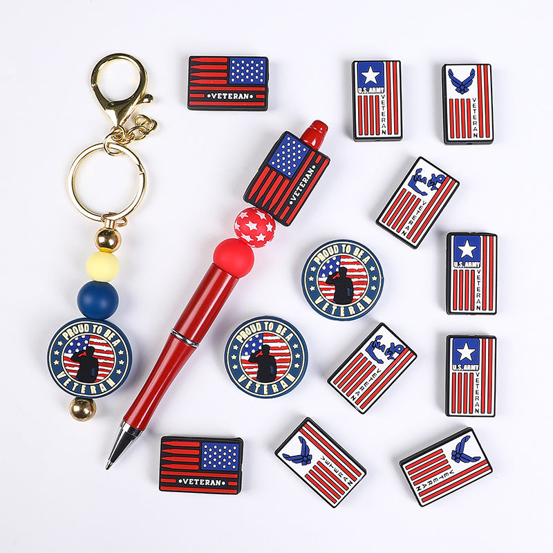 Silicone Focal Beads Careers American Flag Veteran Emblem 20pcs 2