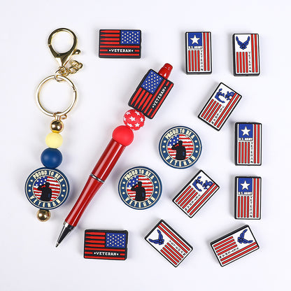 Silicone Focal Beads Careers American Flag Veteran Emblem 20pcs 2