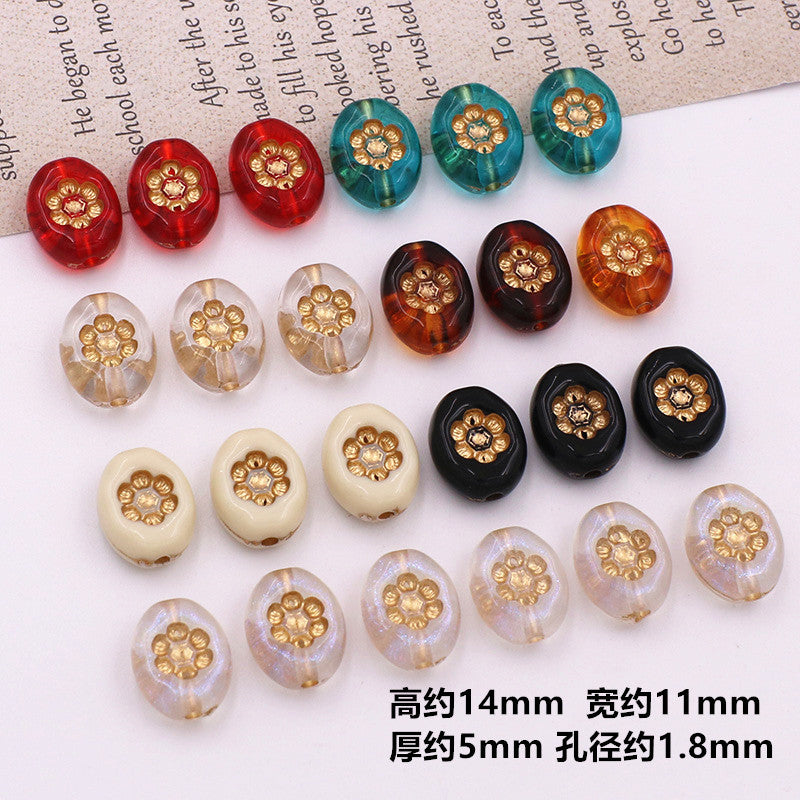 Transparent Vintage Gilded Engraved Oval Acrylic Beads 11x14mm 20pcs 2