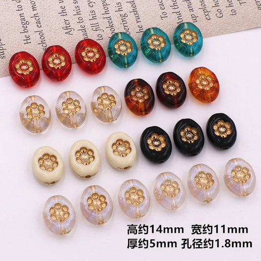 Transparent Vintage Gilded Engraved Oval Acrylic Beads 11x14mm 20pcs 2