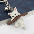 Resin Cat Keychain Cartoon Playful White Kitten with Branch Charm