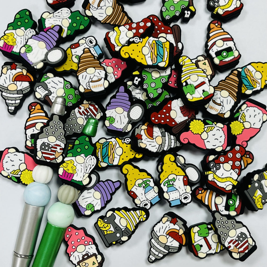 Silicone Focal Beads Cartoon Dwarf Holding Various Items 20pcs 2